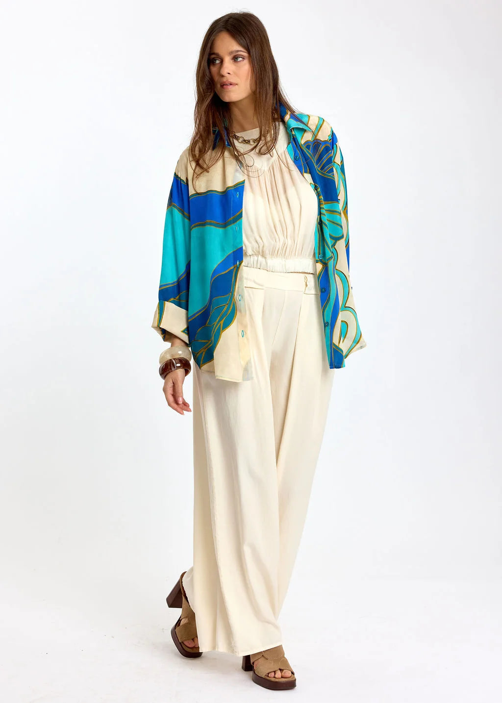 Lauren Vidal Loose Printed Shirt - Leni Turquoise