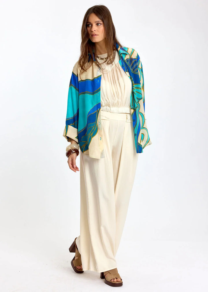 Lauren Vidal Loose Printed Shirt - Leni Turquoise