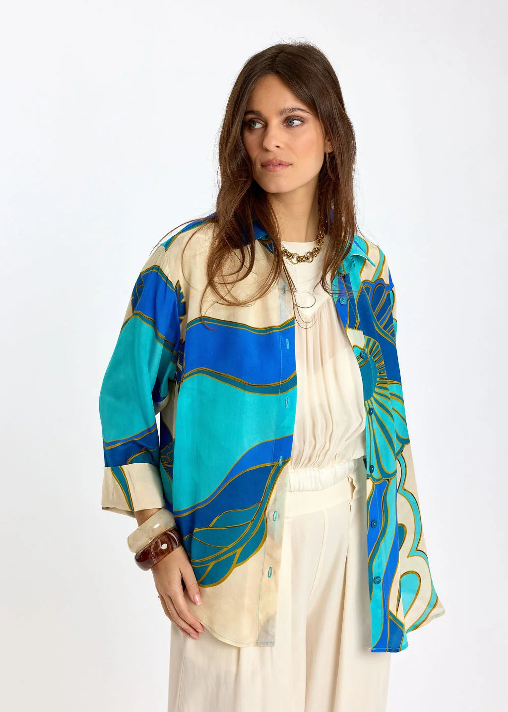 Lauren Vidal Loose Printed Shirt - Leni Turquoise