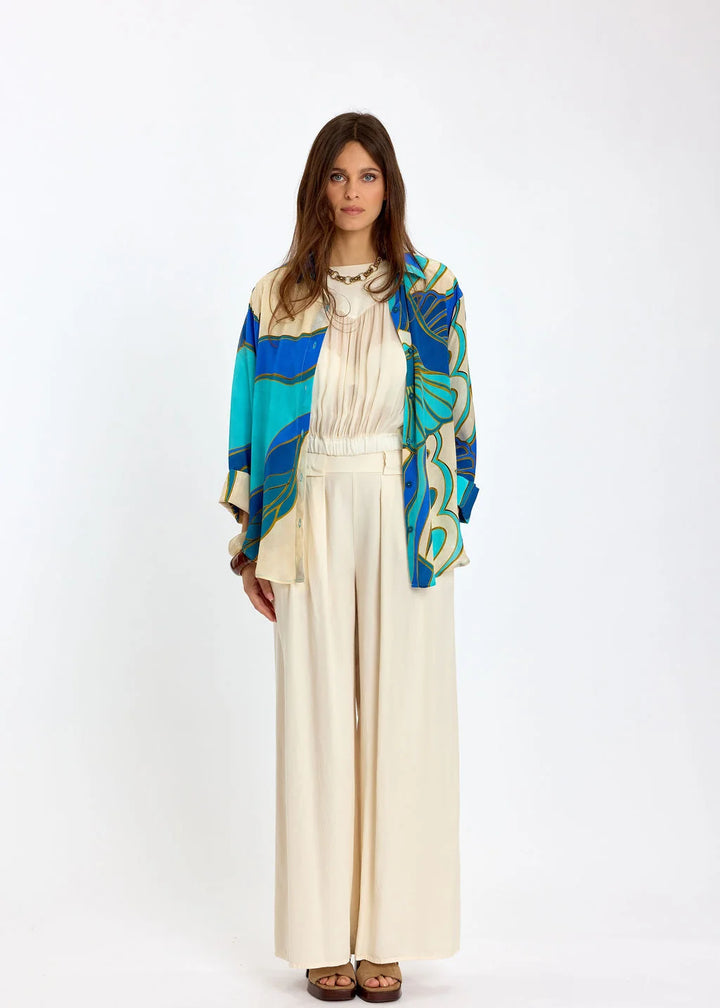 Lauren Vidal Loose Printed Shirt - Leni Turquoise