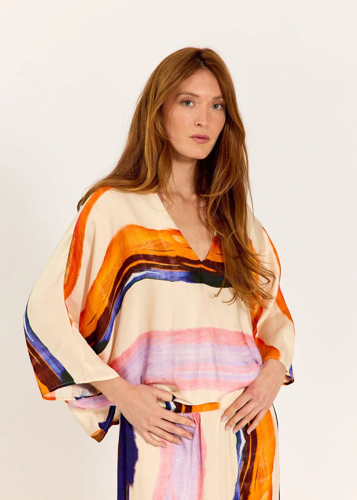 Lauren Vidal Printed Poncho Top - Tova Apricot