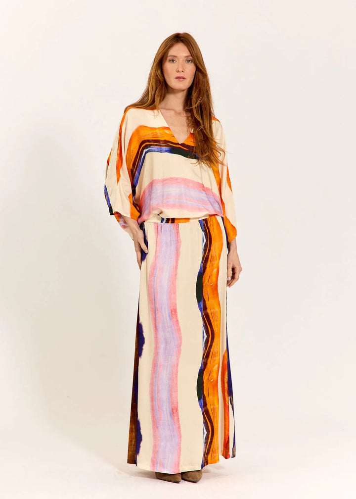 Lauren Vidal Printed Poncho Top - Tova Apricot