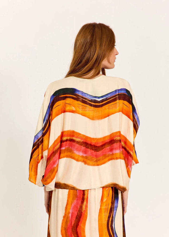 Lauren Vidal Printed Poncho Top - Tova Apricot