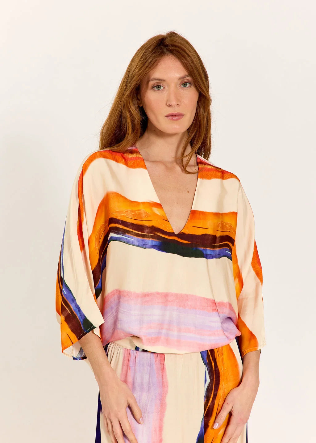 Lauren Vidal Printed Poncho Top - Tova Apricot