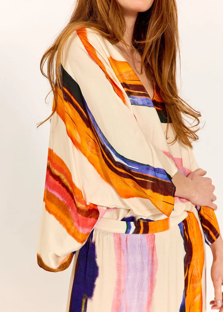 Lauren Vidal Printed Poncho Top - Tova Apricot