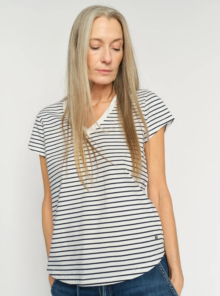 Mos Mosh Kala V-SS Stripe Tee - Salute Navy - Shop 9