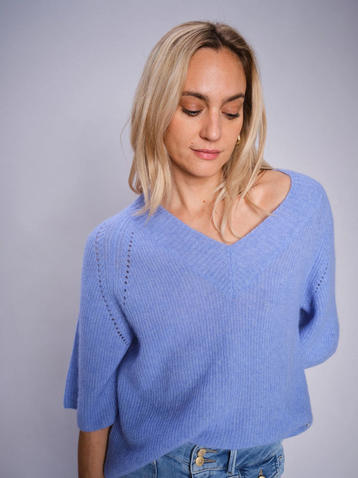 Mos Mosh Taci 3/4 V-Neck Knit - Hydrangea - Shop 9