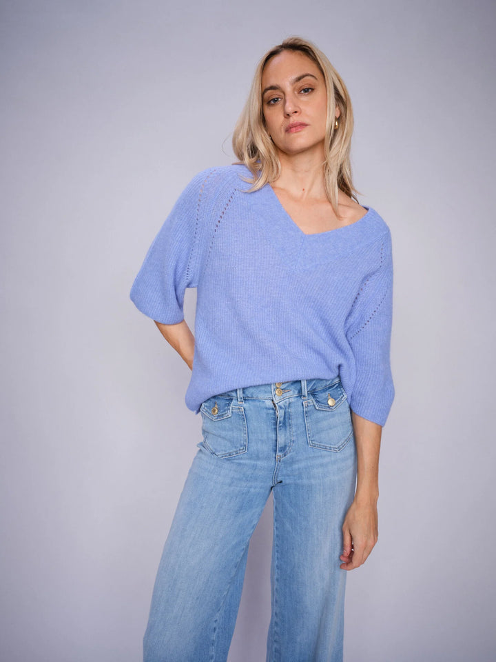 Mos Mosh Taci 3/4 V-Neck Knit - Hydrangea - Shop 9