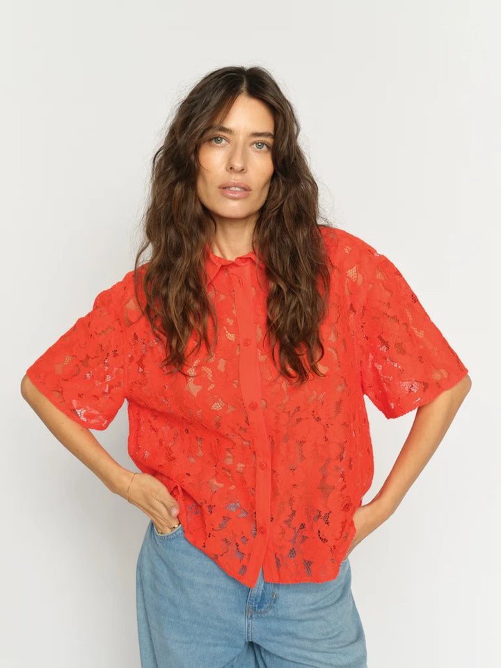 Mos Mosh Lia River Lace Shirt - Spicy Orange - Shop 9