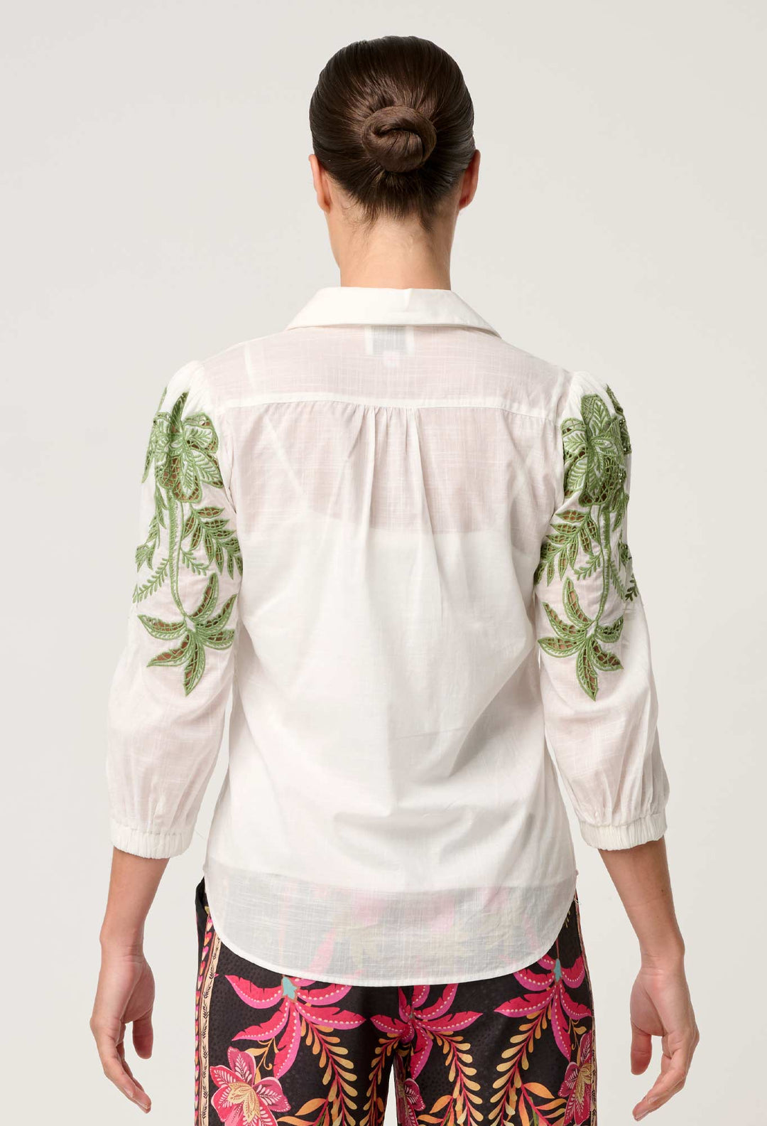 OnceWas Callisto Cotton Embroidered Shirt - Ivory - Shop 9