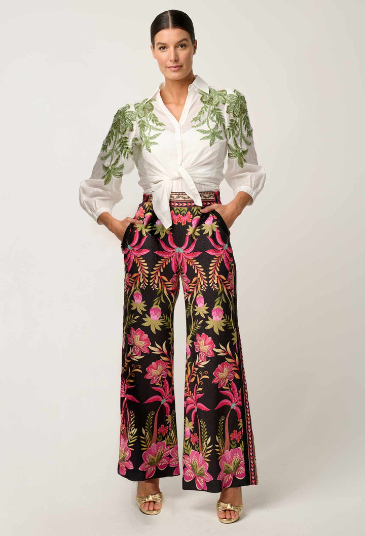 OnceWas Callisto Cotton Embroidered Shirt - Ivory - Shop 9