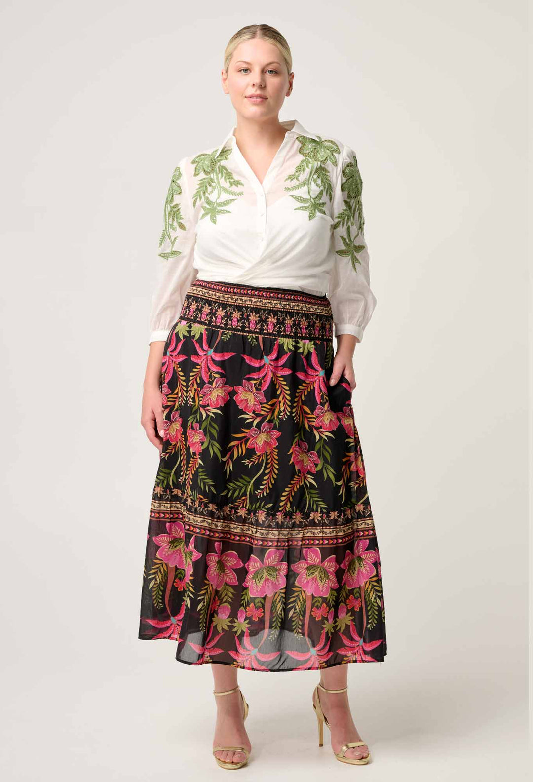 OnceWas Callisto Cotton Embroidered Shirt - Ivory - Shop 9