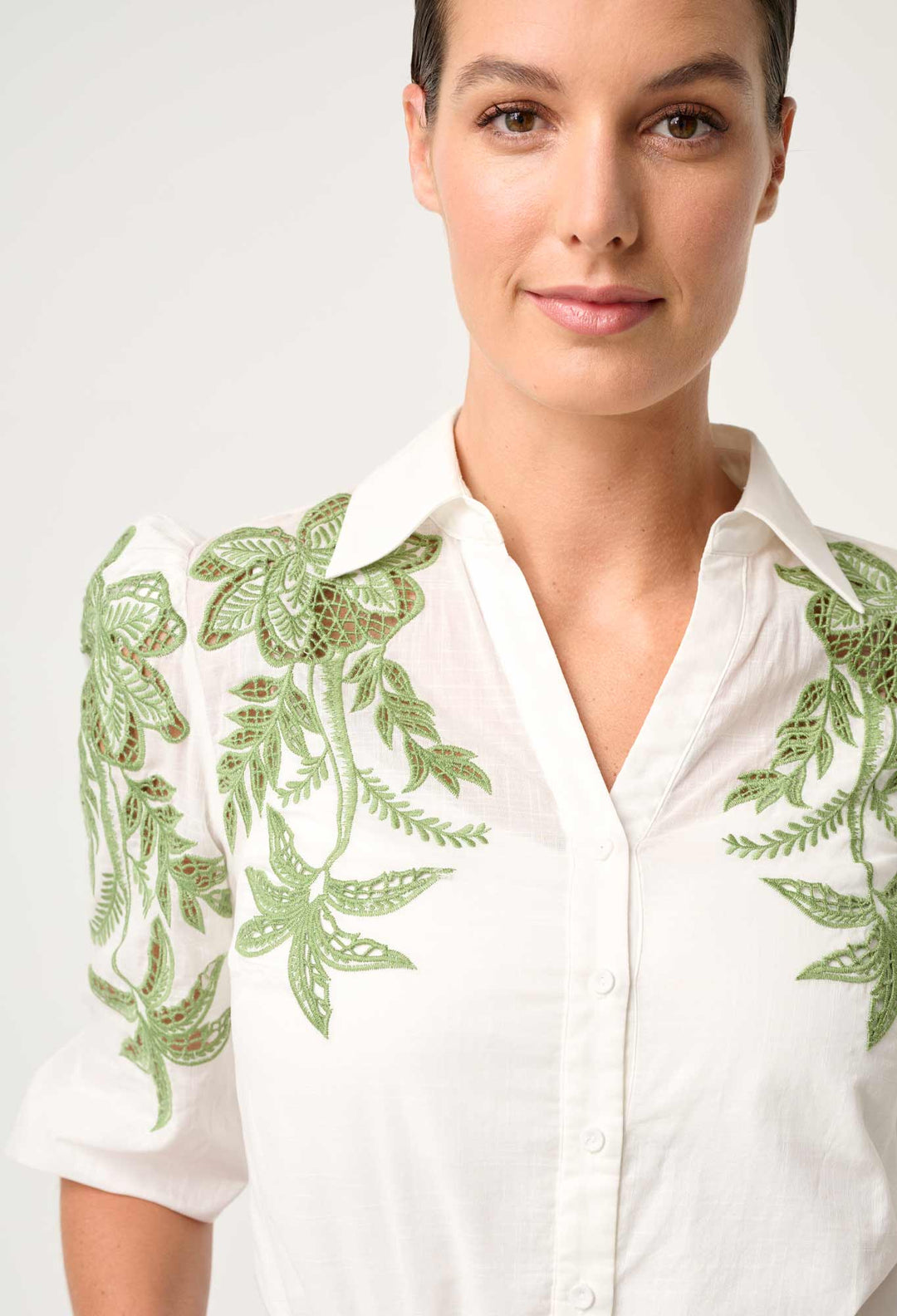 OnceWas Callisto Cotton Embroidered Shirt - Ivory - Shop 9