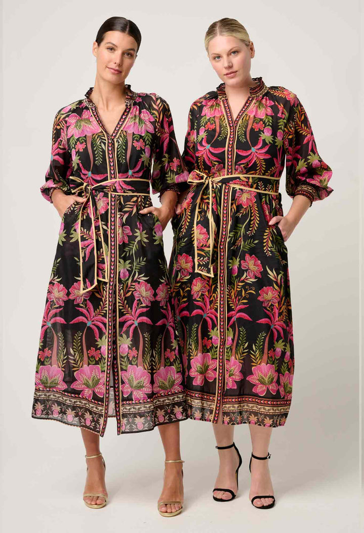 OnceWas Carmen Silk Cotton Maxi Dress - Anthos Lotos - Shop 9