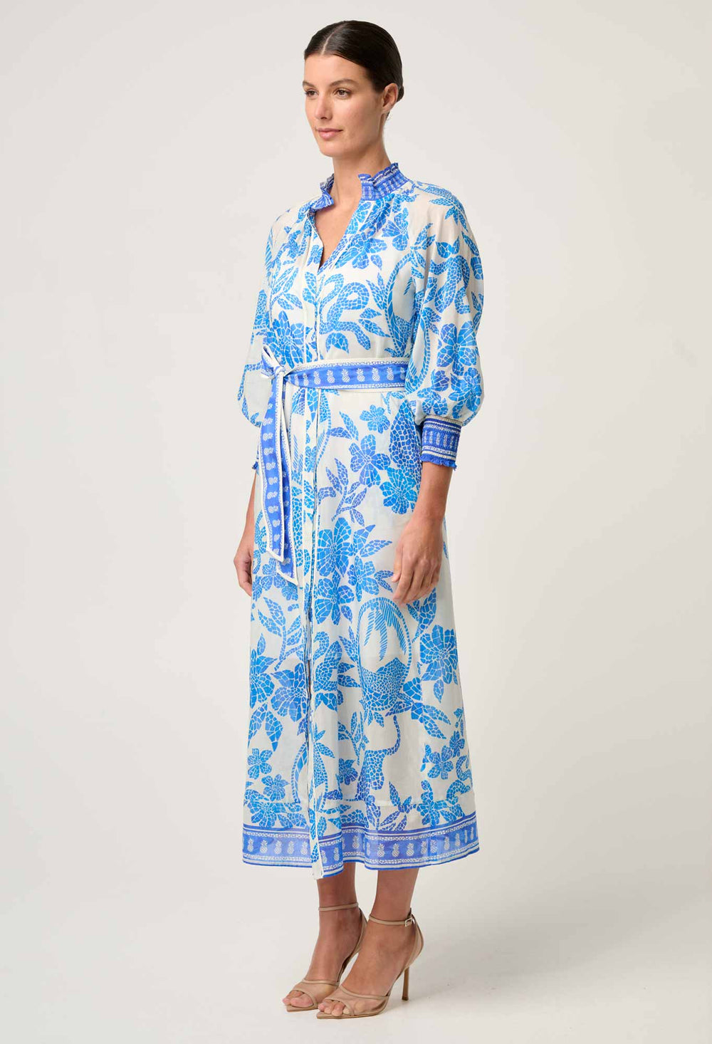 OnceWas Carmen Silk Cotton Maxi Dress - Azure Mosaic - Shop 9