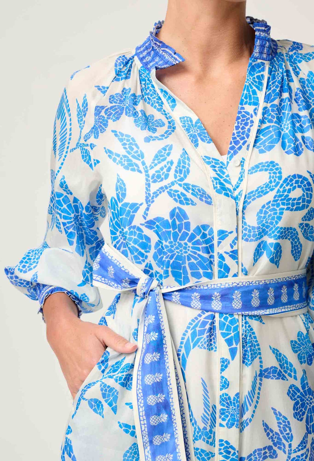 OnceWas Carmen Silk Cotton Maxi Dress - Azure Mosaic - Shop 9