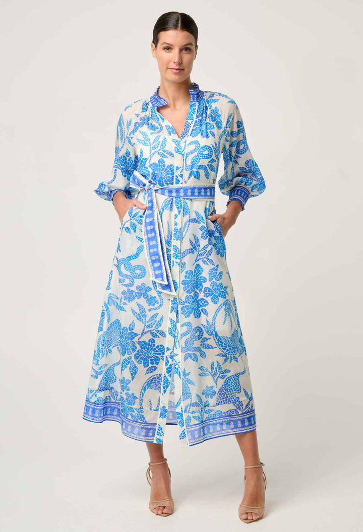 OnceWas Carmen Silk Cotton Maxi Dress - Azure Mosaic - Shop 9