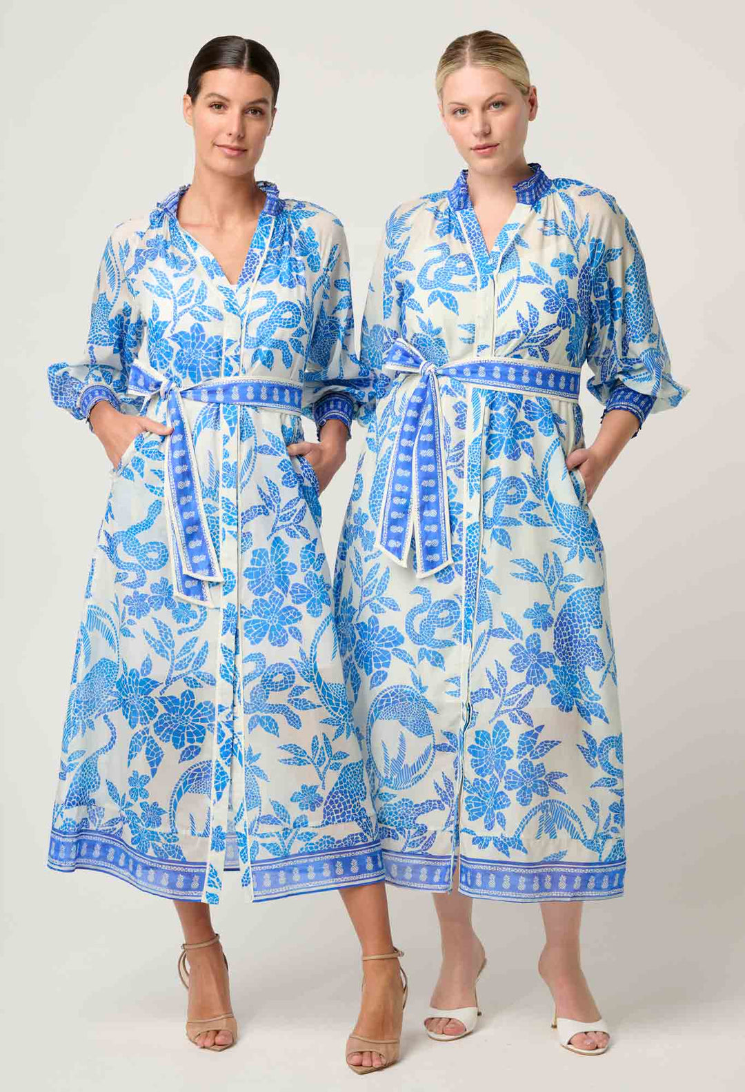 OnceWas Carmen Silk Cotton Maxi Dress - Azure Mosaic - Shop 9