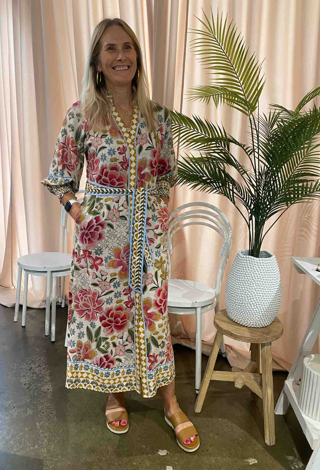 OnceWas Carmen Viscose Linen Maxi Dress - Azalea Fields - Shop 9