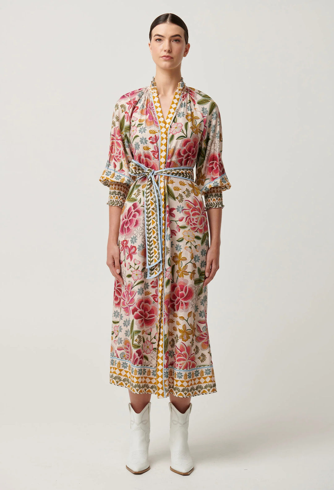 OnceWas Carmen Viscose Linen Maxi Dress - Azalea Fields - Shop 9