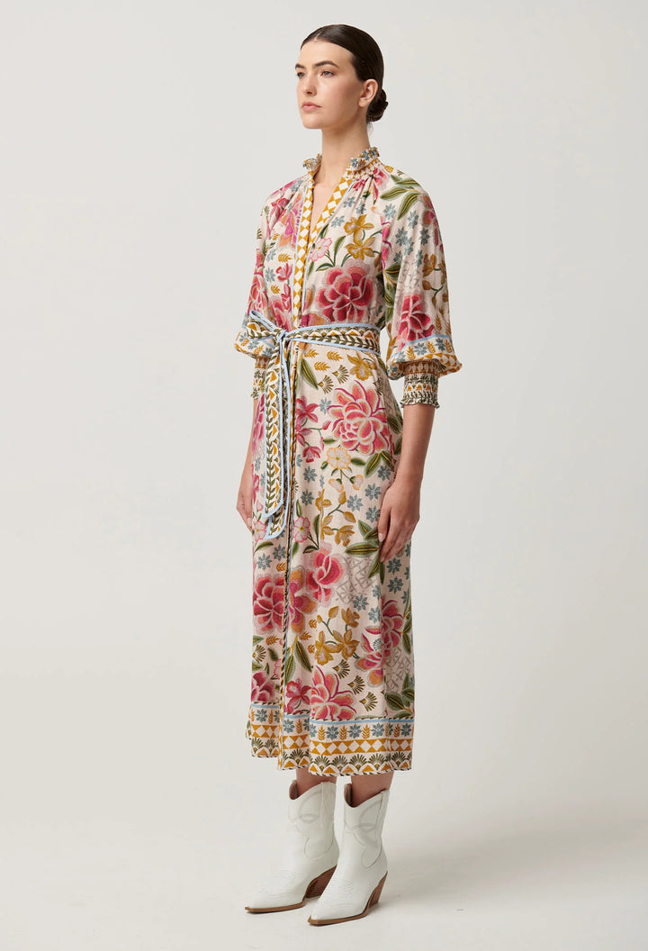 OnceWas Carmen Viscose Linen Maxi Dress - Azalea Fields - Shop 9