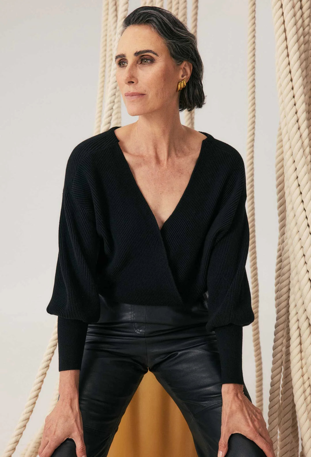OnceWas Clarissa Merino Wool Blend Reversible Knit - Black - Shop 9