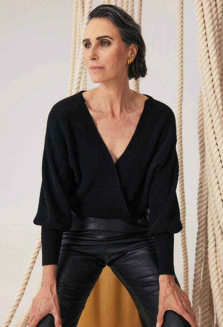 OnceWas Clarissa Merino Wool Blend Reversible Knit - Black - Shop 9