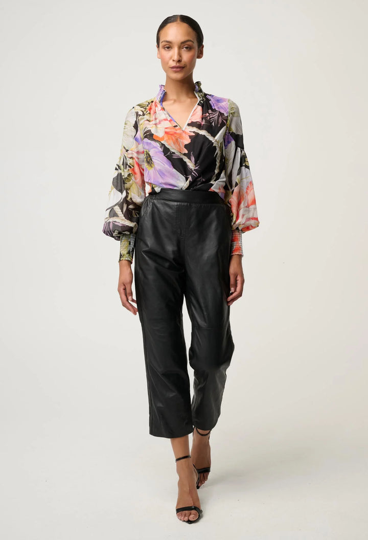 OnceWas Colette Cotton Silk Shirred Blouse - Tangled Blossom - Shop 9