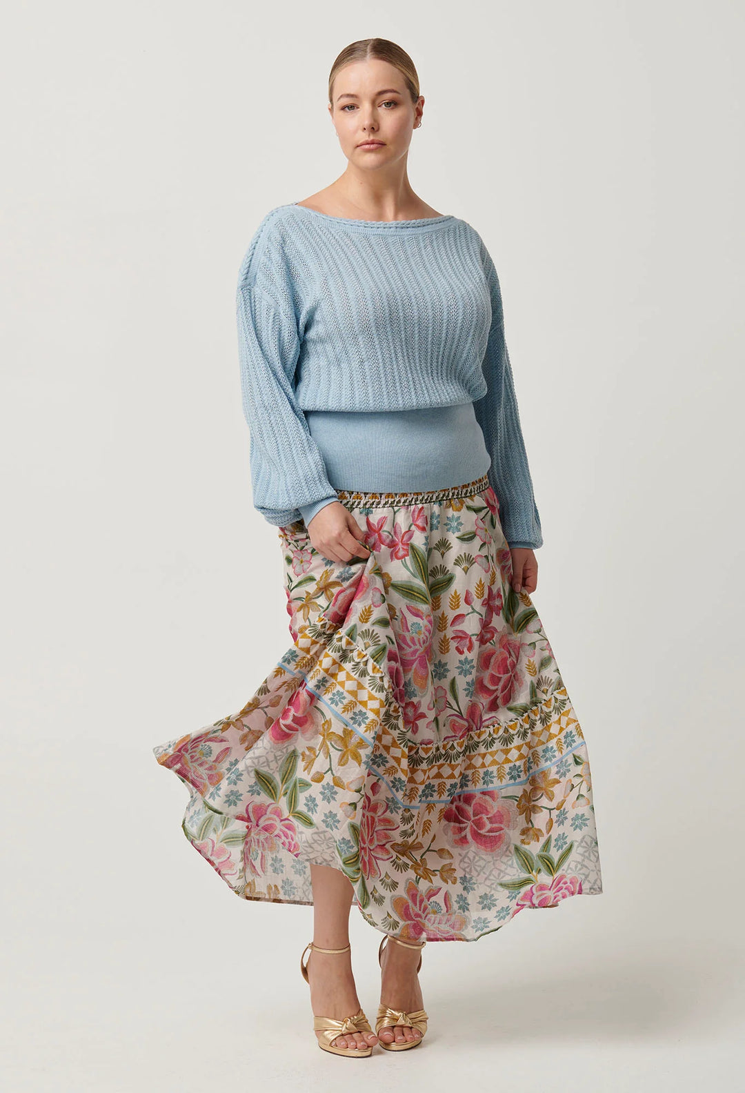 OnceWas Cordelia Cotton Slub Skirt - Azalea Fields - Shop 9