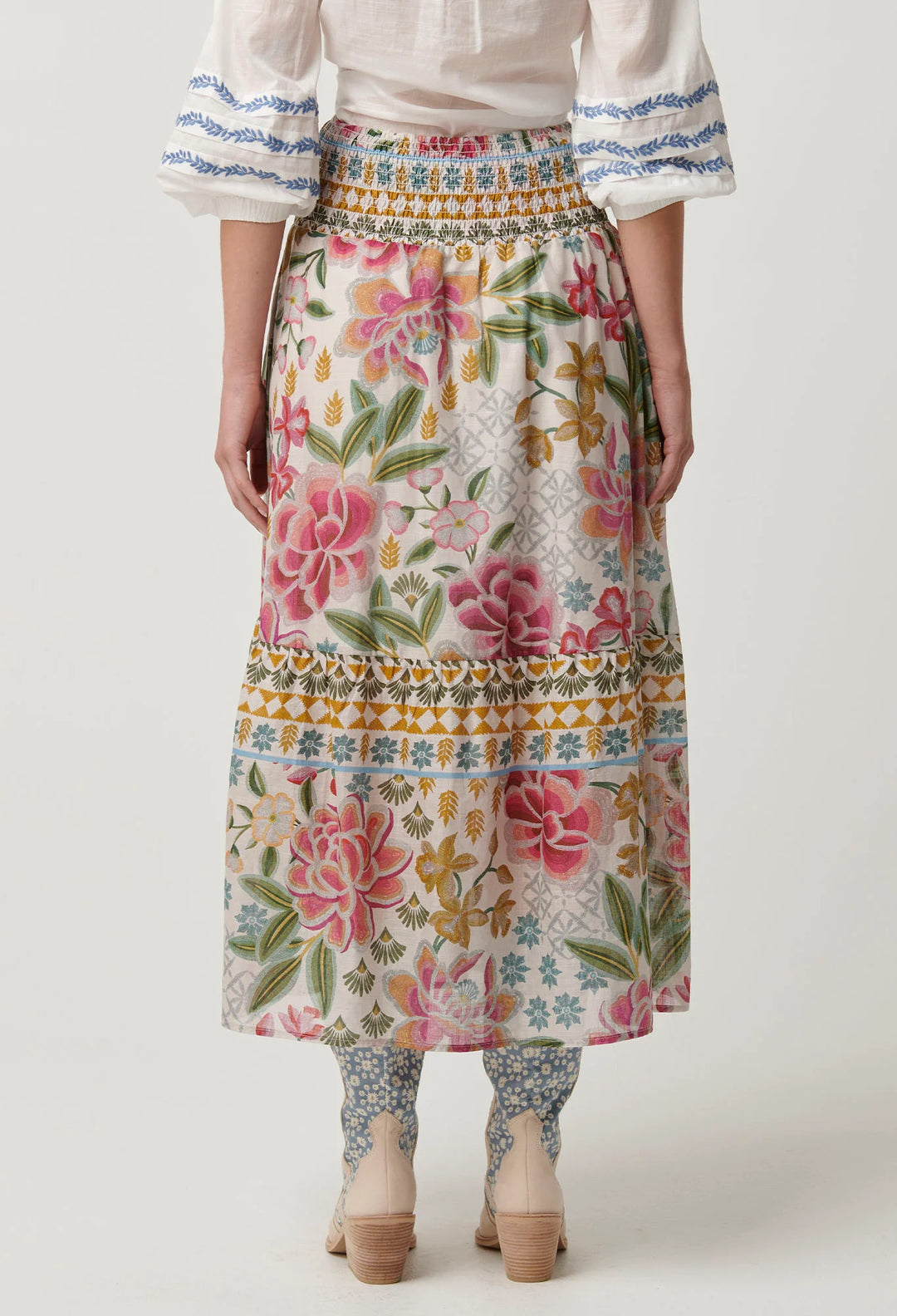 OnceWas Cordelia Cotton Slub Skirt - Azalea Fields - Shop 9