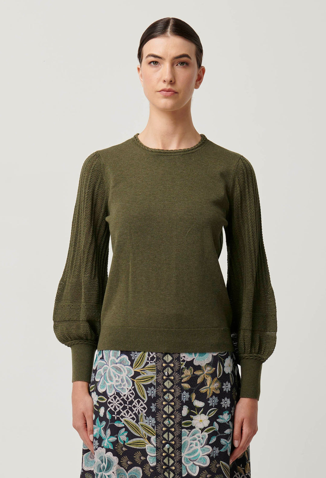 OnceWas Eastyn Merino Wool Cotton Blend Knit - Moss - Shop 9