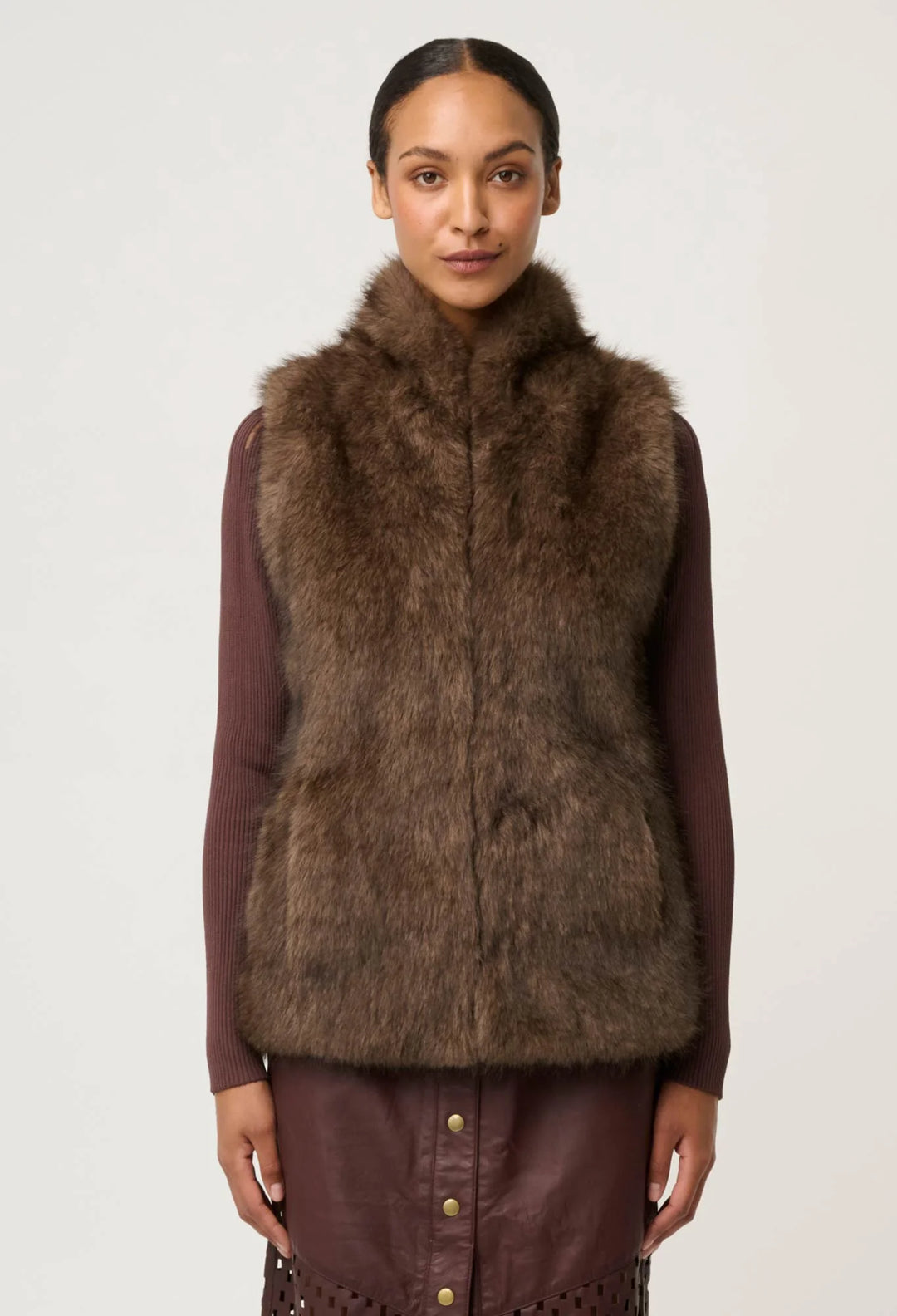 OnceWas Hazel Faux Fur Vest - Walnut - Shop 9