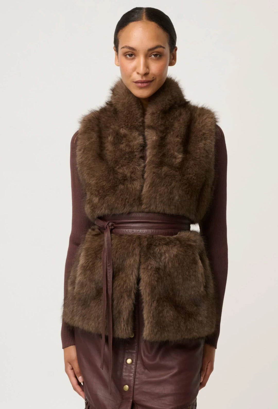 OnceWas Hazel Faux Fur Vest - Walnut - Shop 9