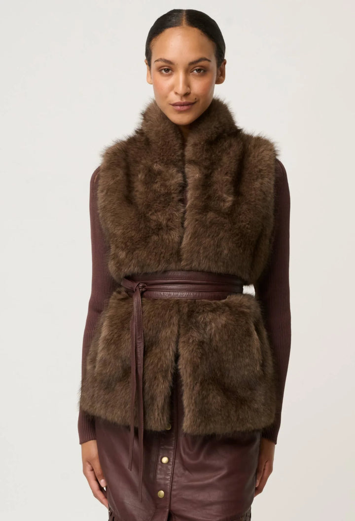 OnceWas Hazel Faux Fur Vest - Walnut - Shop 9