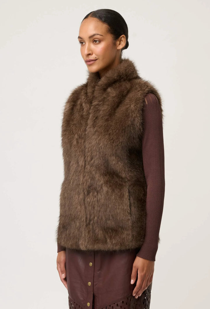 OnceWas Hazel Faux Fur Vest - Walnut - Shop 9