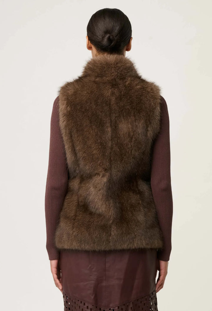 OnceWas Hazel Faux Fur Vest - Walnut - Shop 9