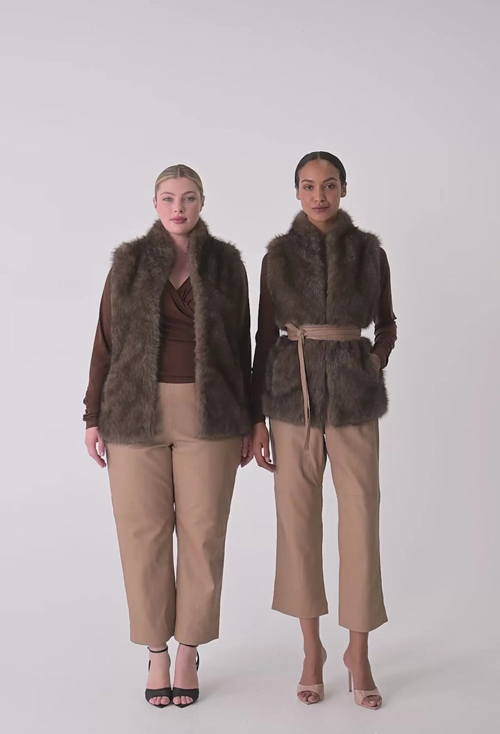 OnceWas Hazel Faux Fur Vest - Walnut - Shop 9
