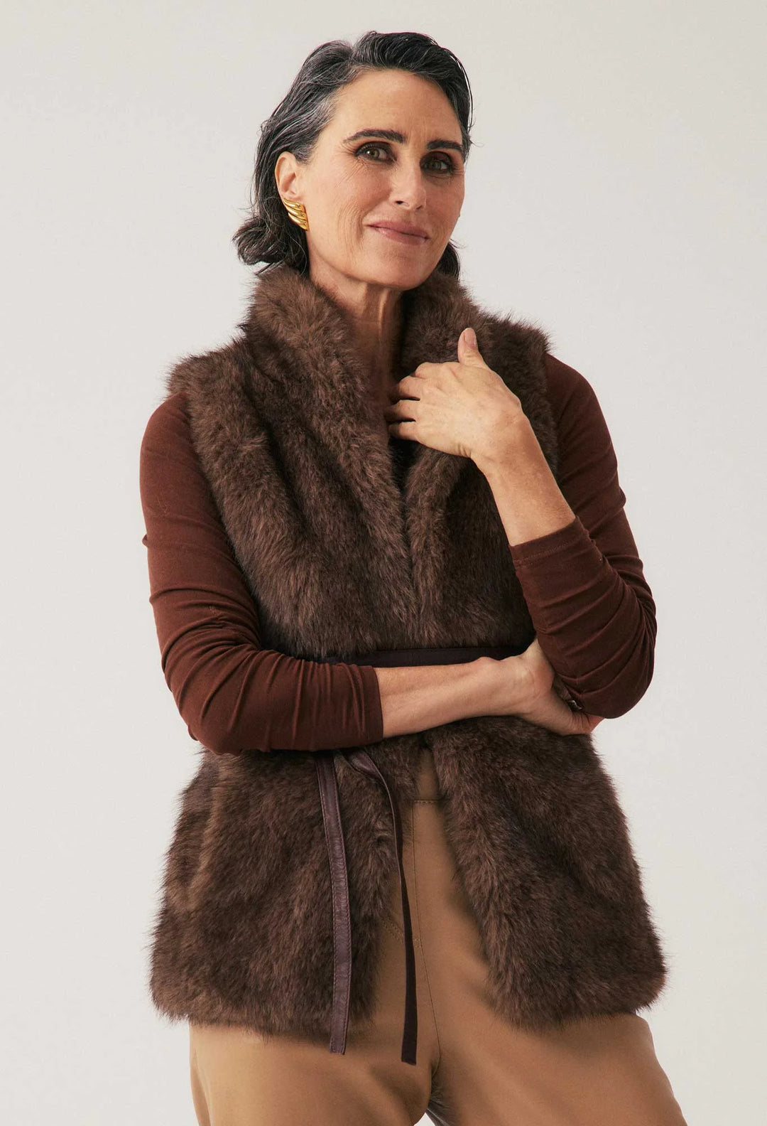 OnceWas Hazel Faux Fur Vest - Walnut - Shop 9