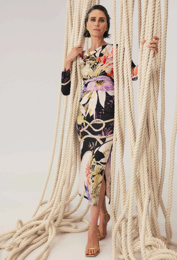 OnceWas Jayden Cupro Viscose Stretch Dress - Tangled Blossom - Shop 9