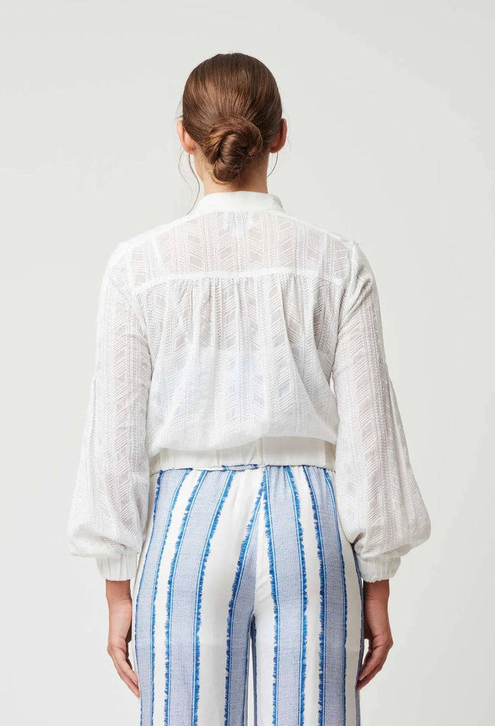 OnceWas Margot Embroidered Chiffon Bomber In White - Shop 9