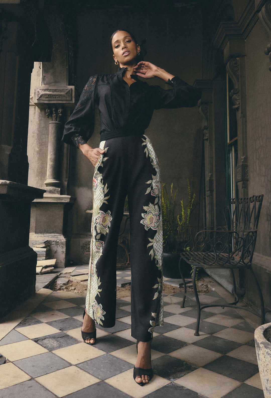 OnceWas Merida Linen Viscose Pant - Mariposa Nero - Shop 9