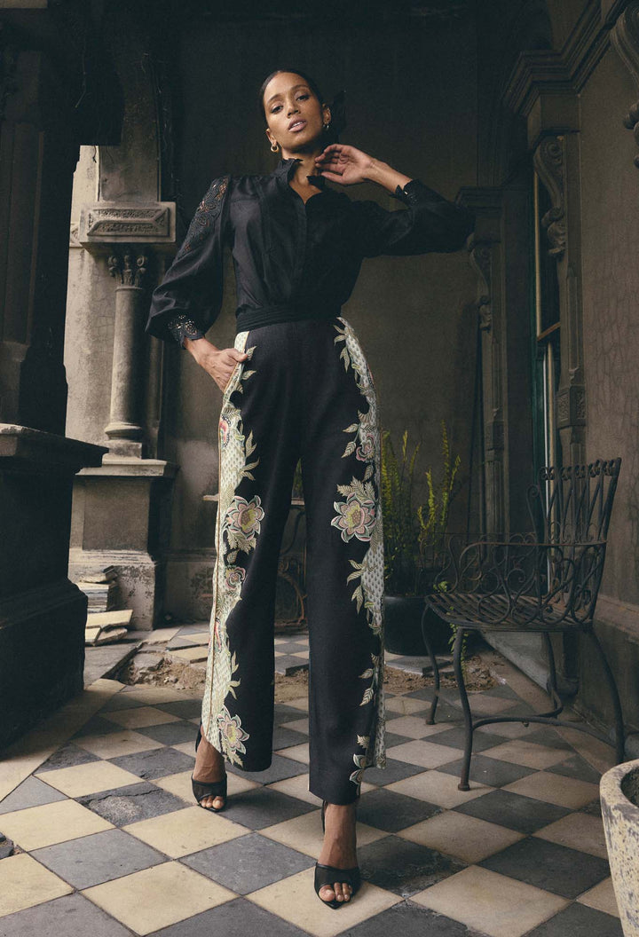 OnceWas Merida Linen Viscose Pant - Mariposa Nero - Shop 9