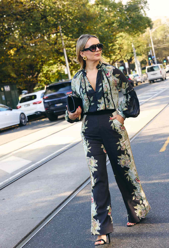 OnceWas Merida Linen Viscose Pant - Mariposa Nero - Shop 9