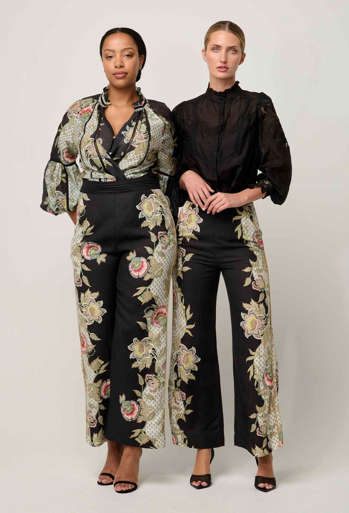 OnceWas Merida Linen Viscose Pant - Mariposa Nero - Shop 9