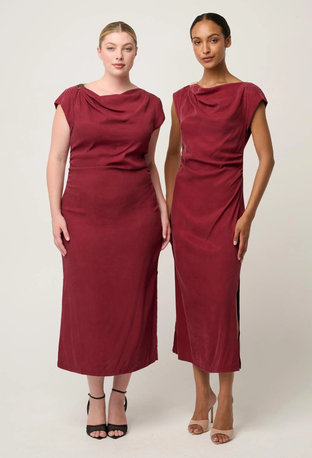 OnceWas Monique Draped Neck Dress - Ruby - Shop 9