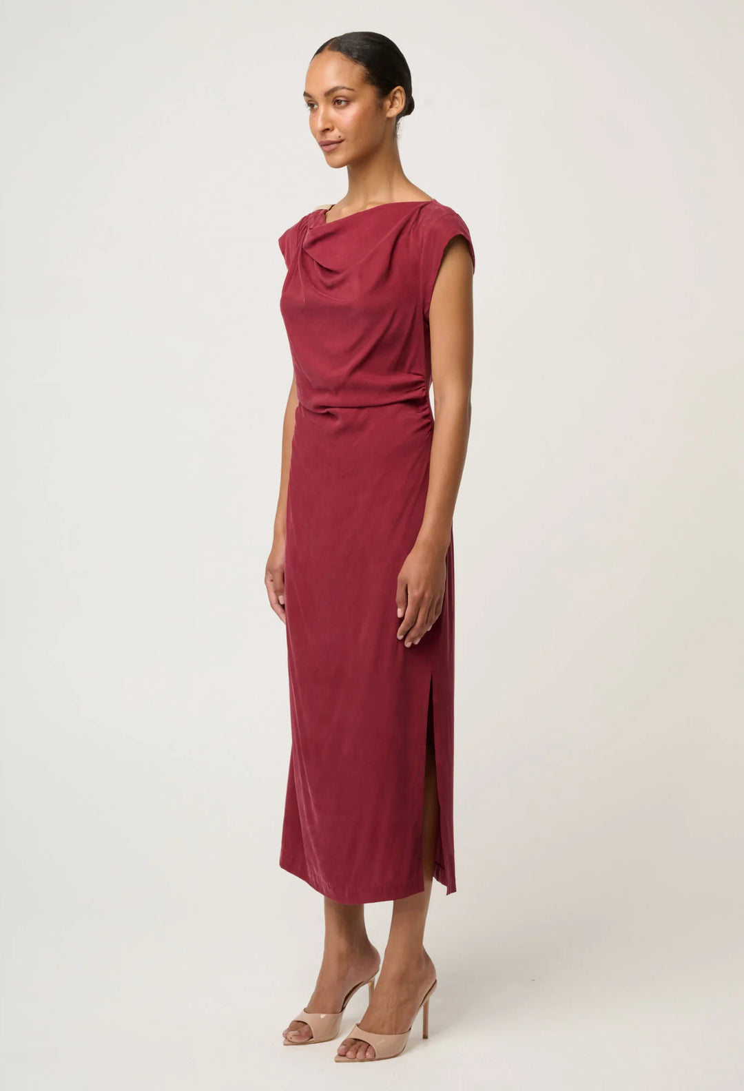 OnceWas Monique Draped Neck Dress - Ruby - Shop 9