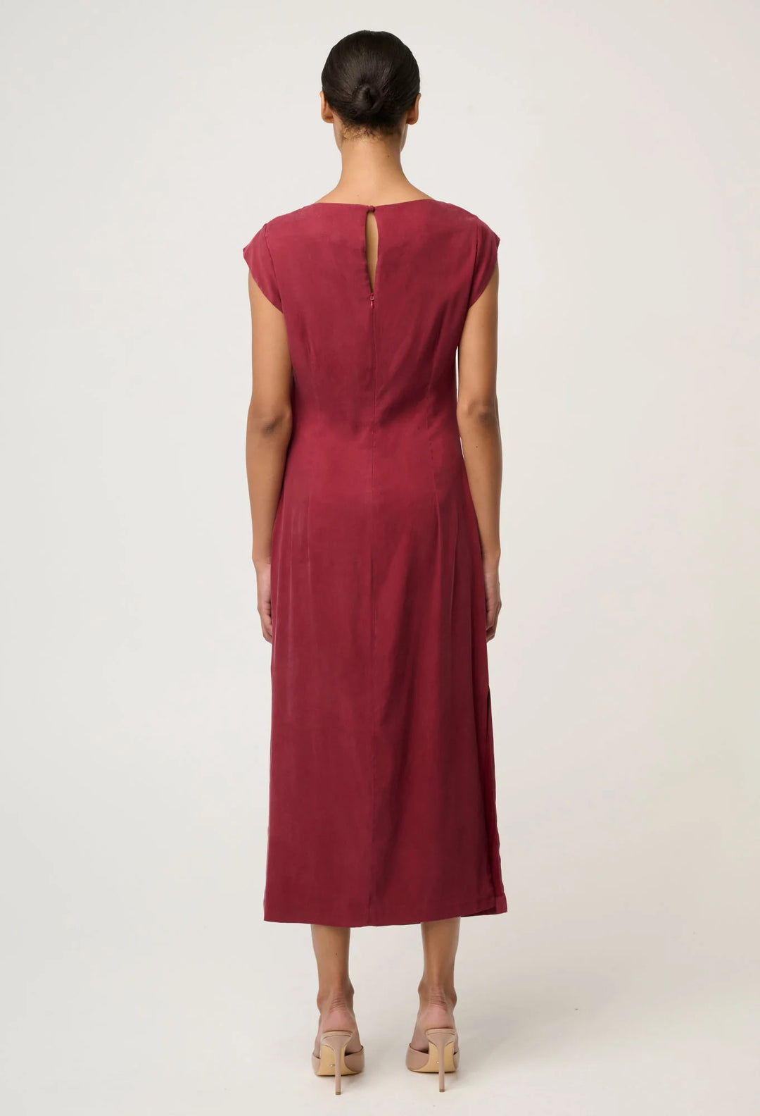 OnceWas Monique Draped Neck Dress - Ruby - Shop 9