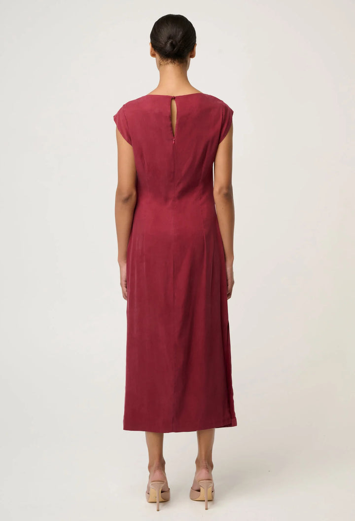 OnceWas Monique Draped Neck Dress - Ruby - Shop 9