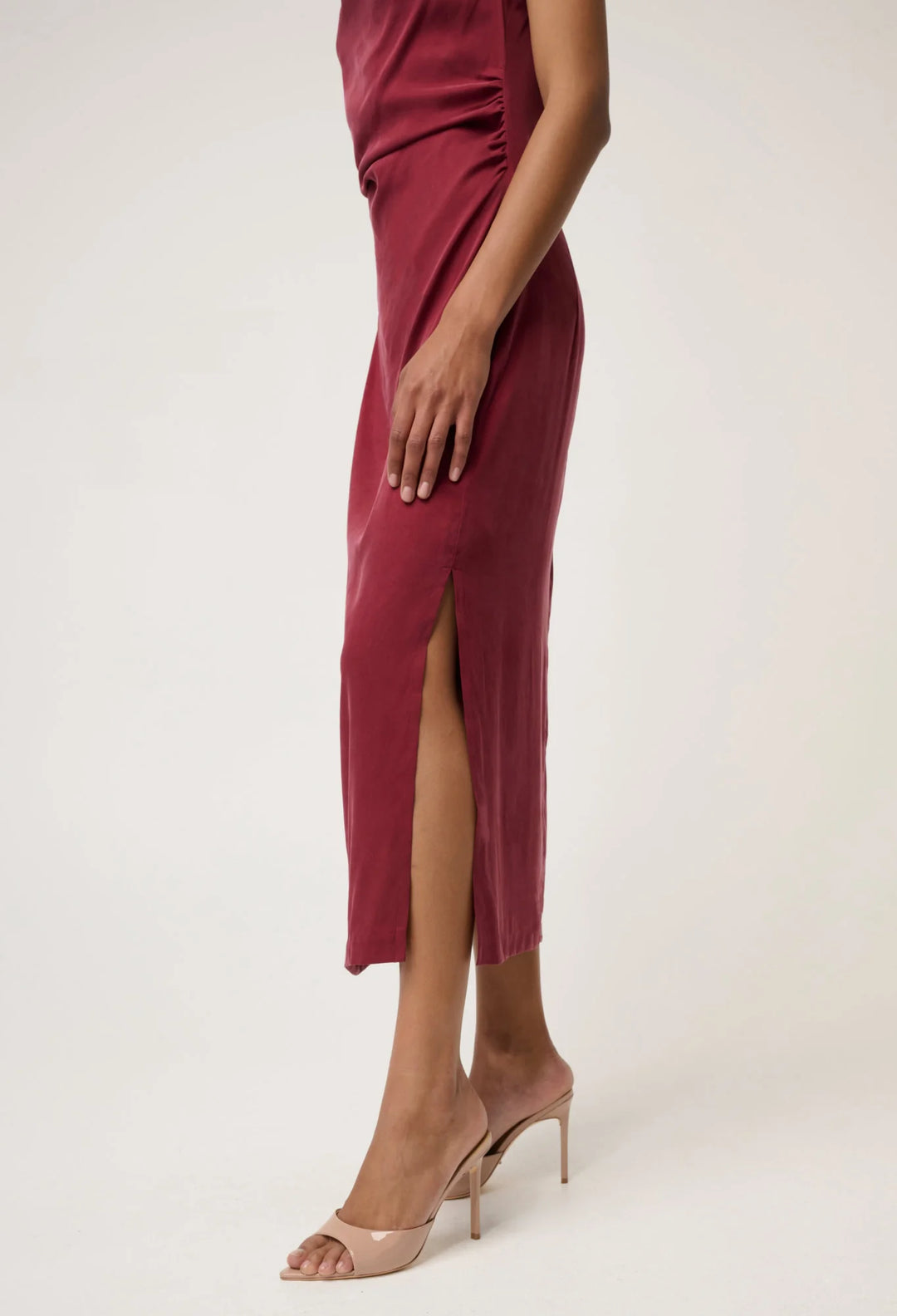 OnceWas Monique Draped Neck Dress - Ruby - Shop 9