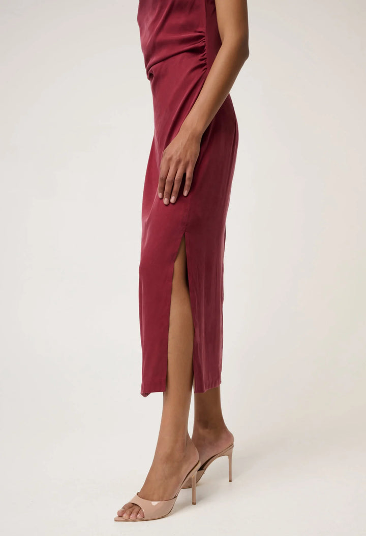 OnceWas Monique Draped Neck Dress - Ruby - Shop 9